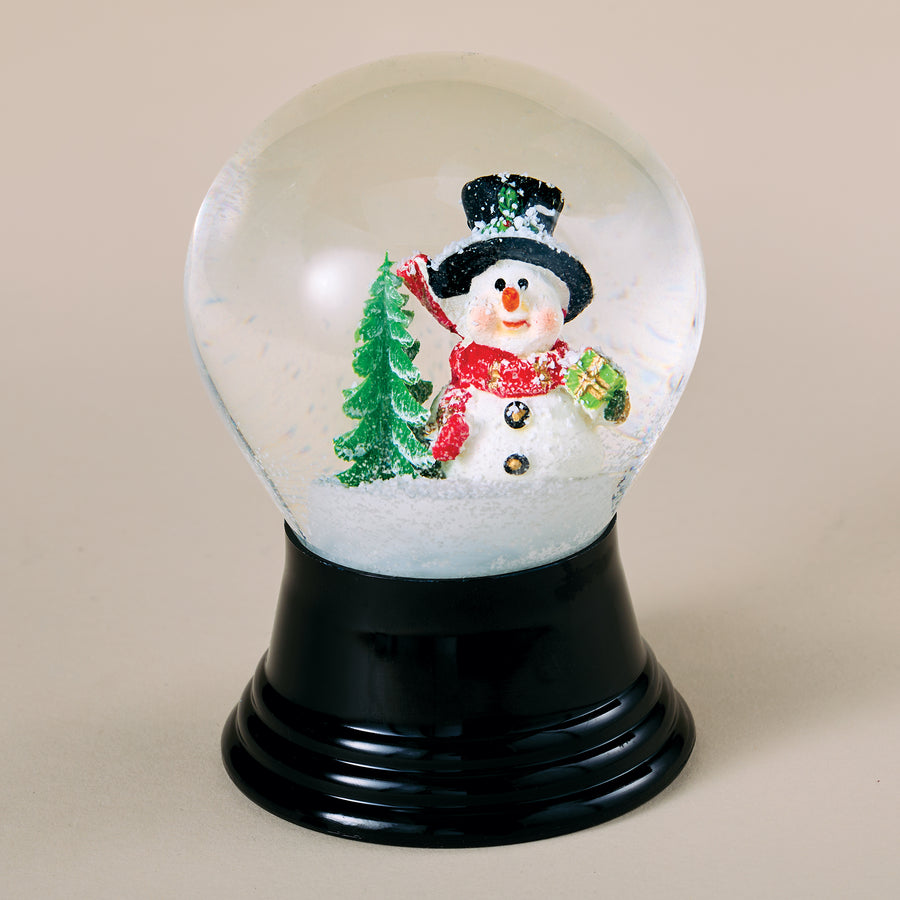 Smiling Snowman Snow Globe With Black Base