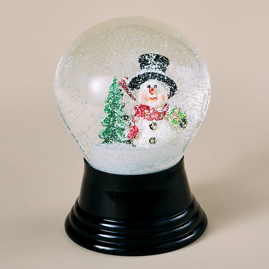 Smiling Snowman Snow Globe With Black Base