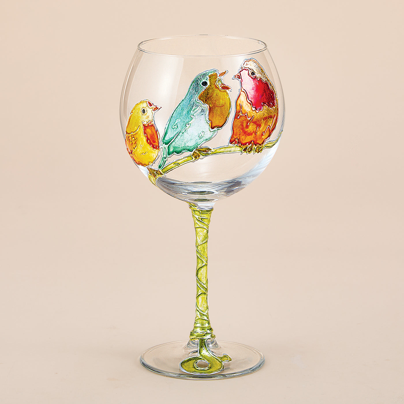 Hand-Gilded Bird Trio Wine Glass (Preorder)