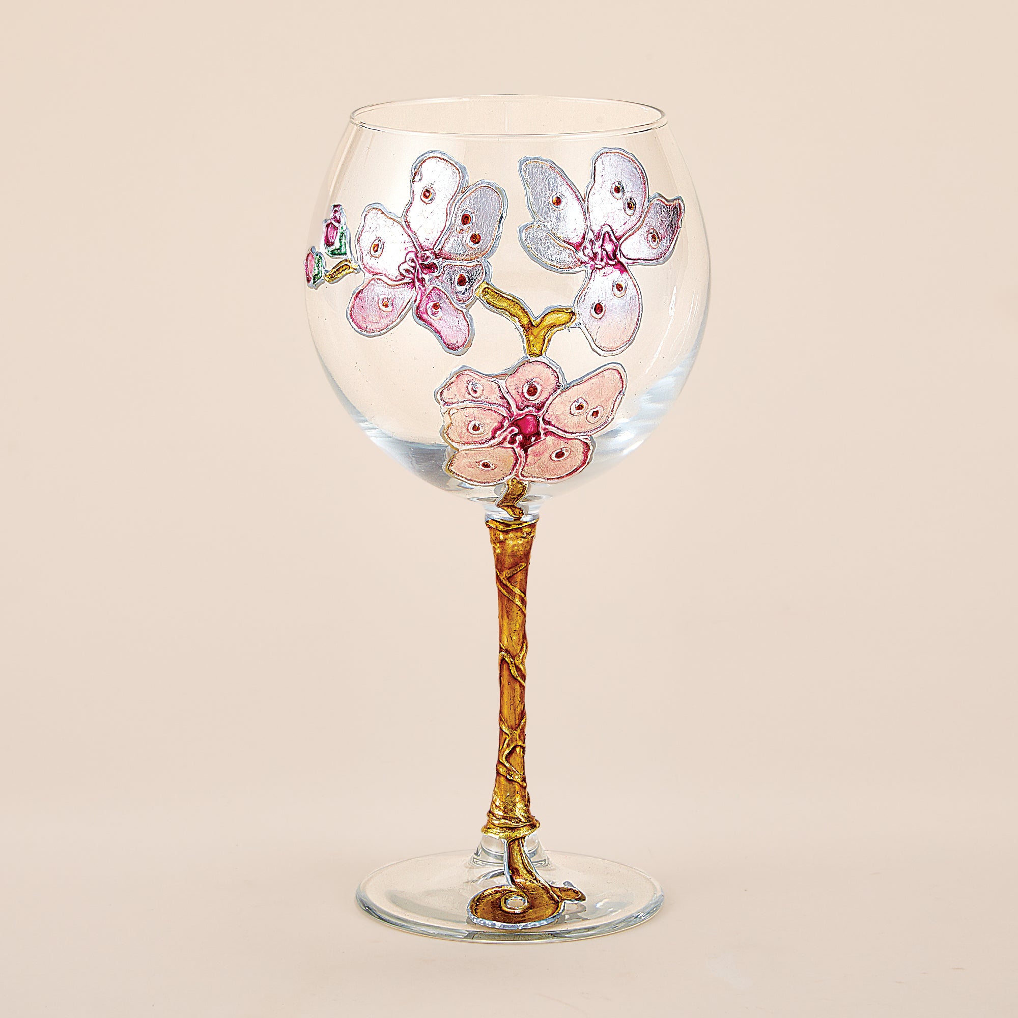 Hand-Gilded Cherry Blossoms Wine Glass (Preorder)