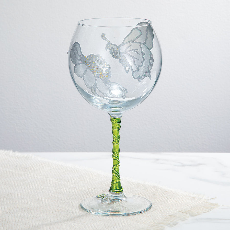 Hand-Gilded Butterfly Wine Glass