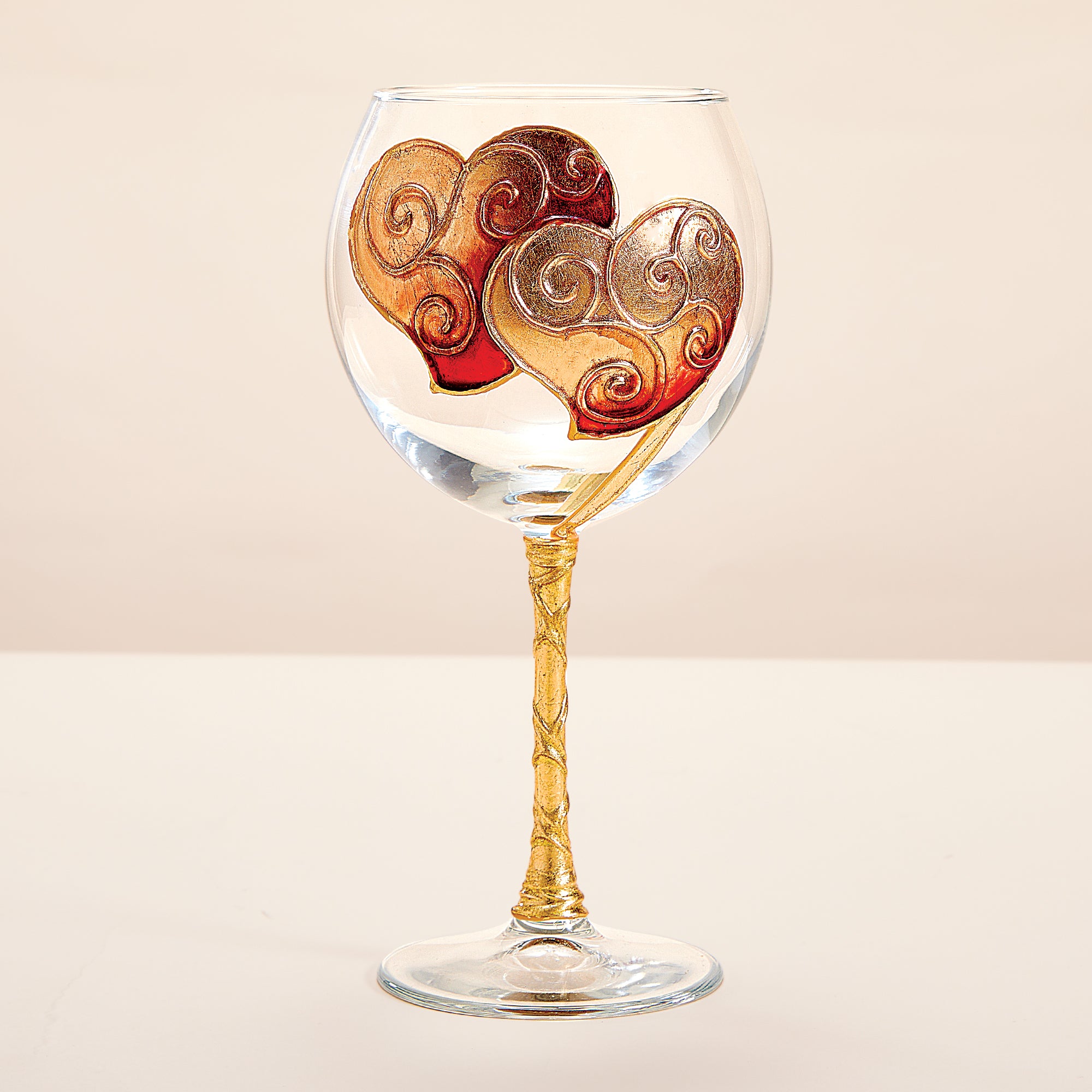 Hand-Gilded Hearts & Swirls Wine Glass (Preorder)