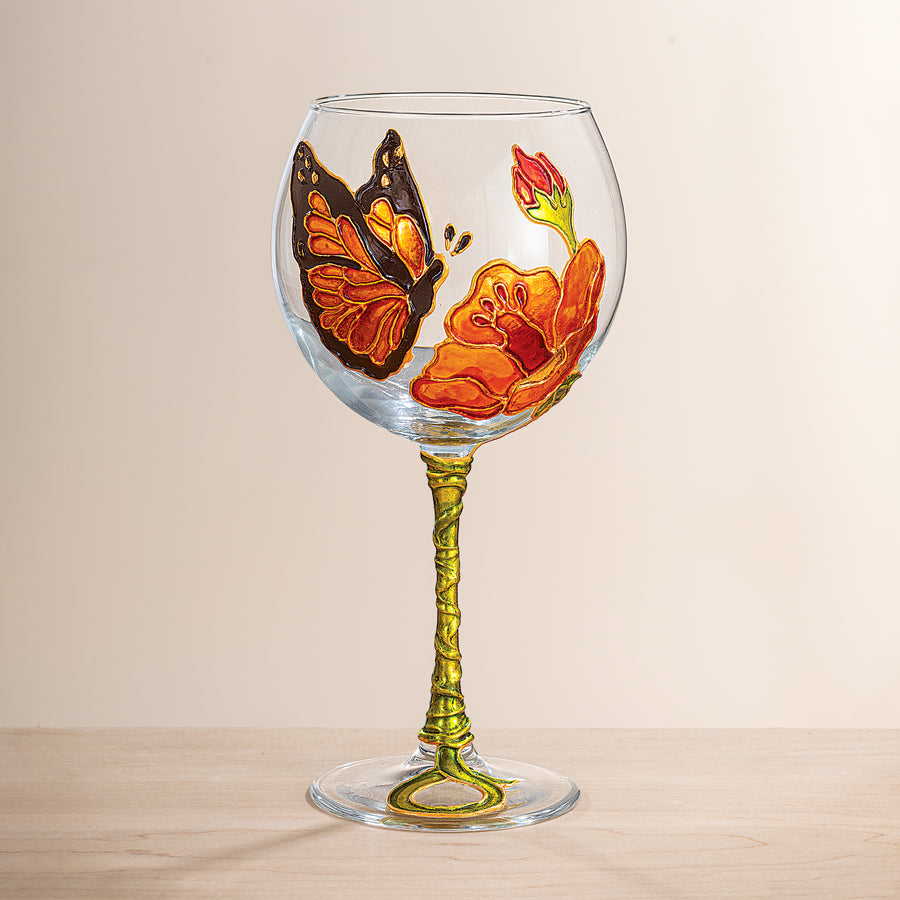 Hand-Gilded Monarch Butterfly Wine Glass