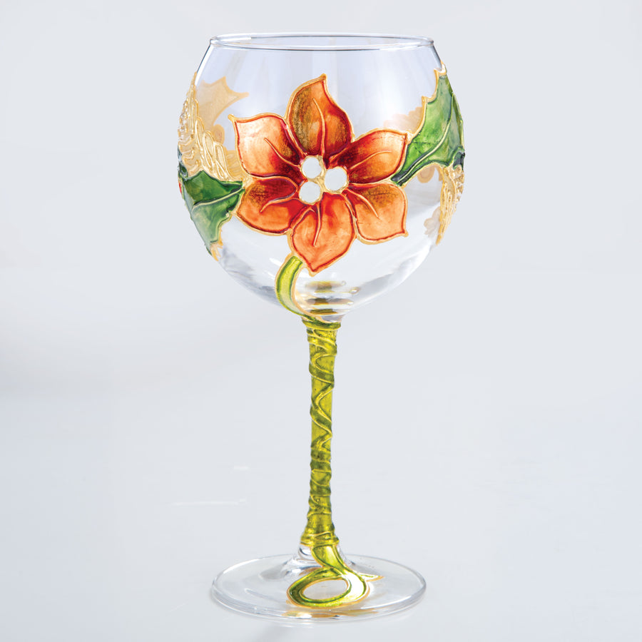 Hand-Gilded Pretty Poinsettia Wine Glass