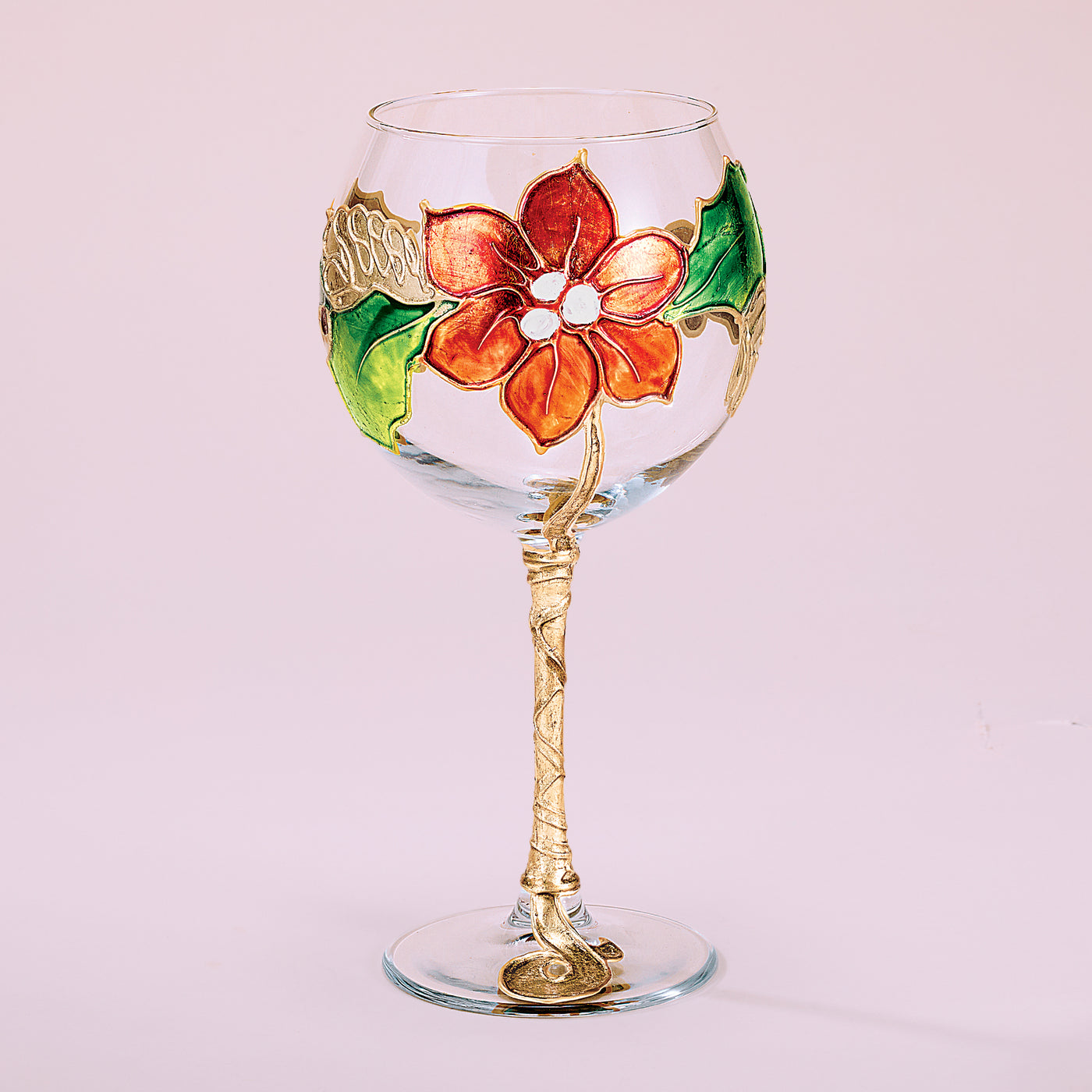 Hand-Gilded Golden Poinsettia Wine Glass