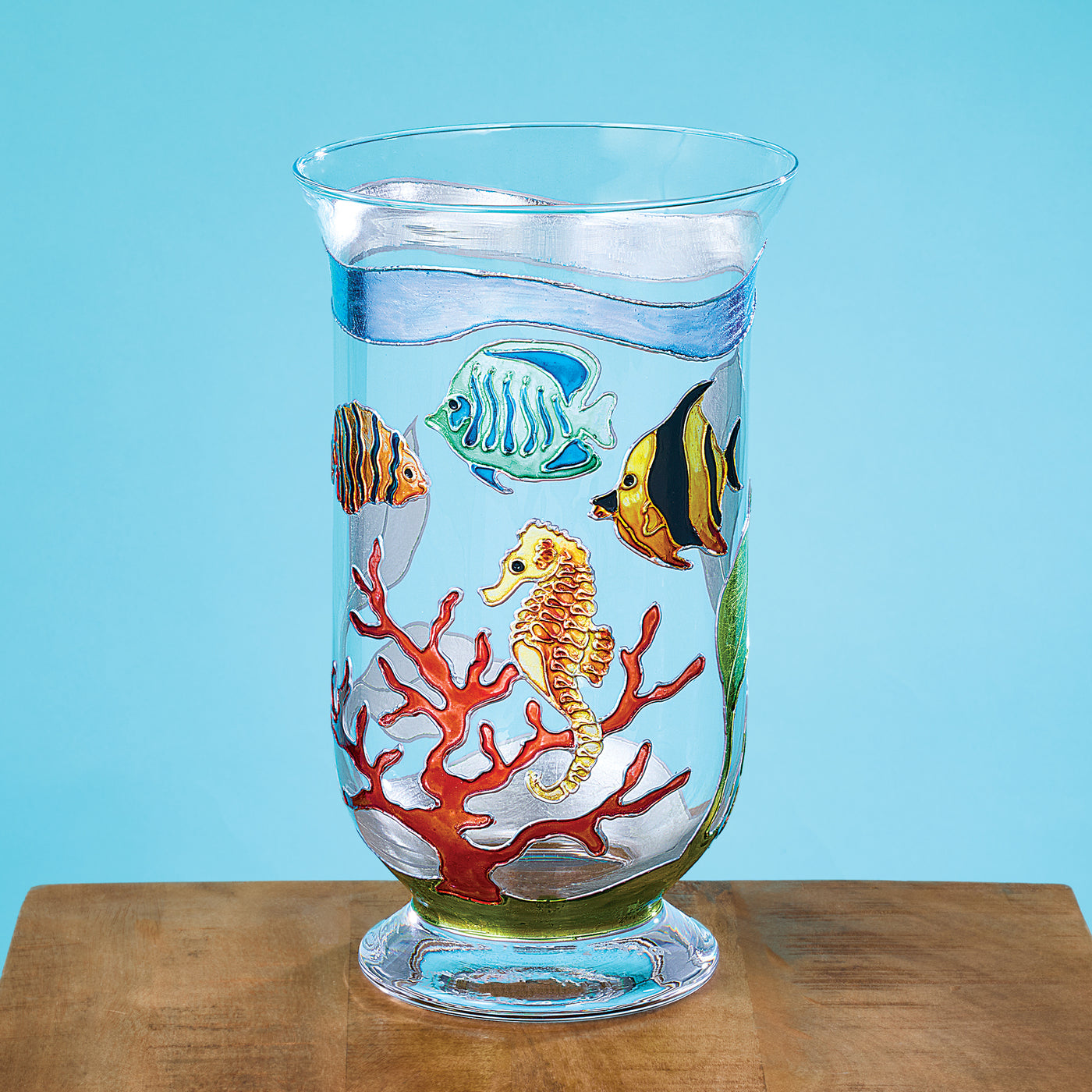 Hand-Gilded Sea Life In Coral Reef Vase