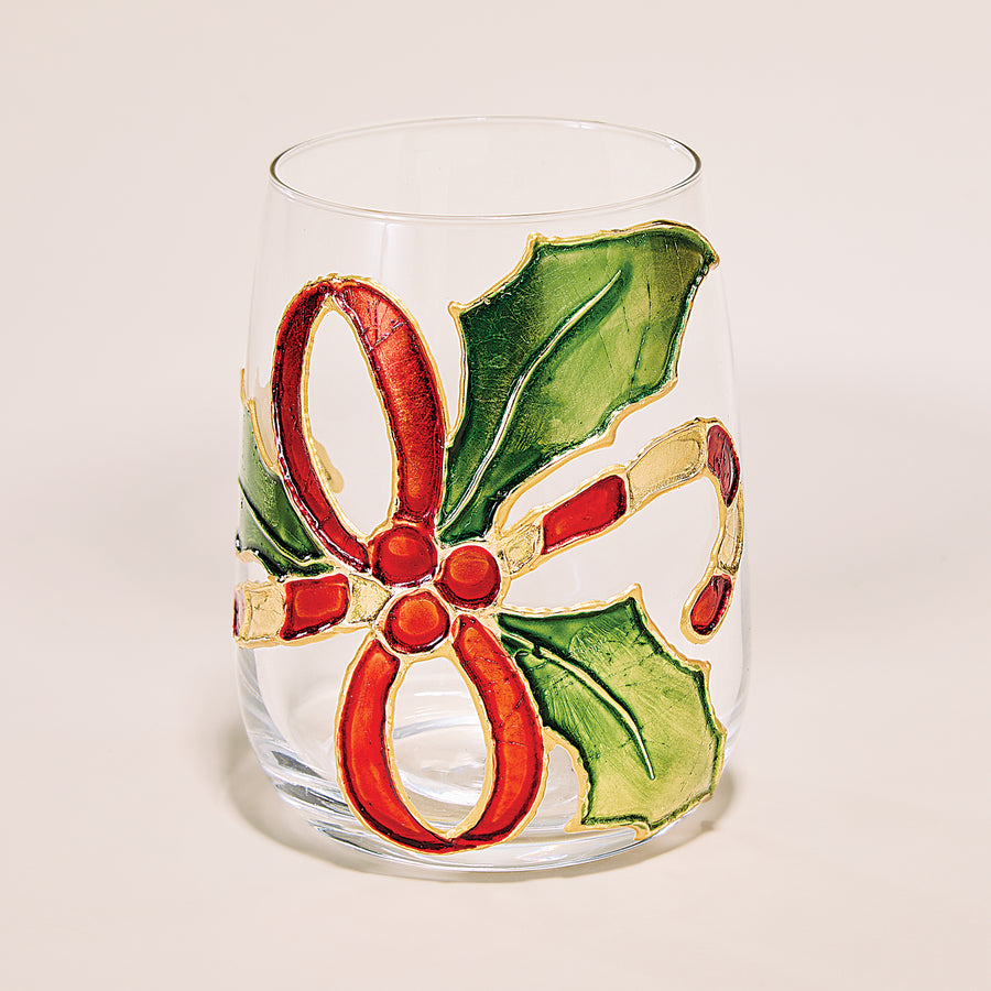 Hand-Gilded Candy Cane Stemless Glass