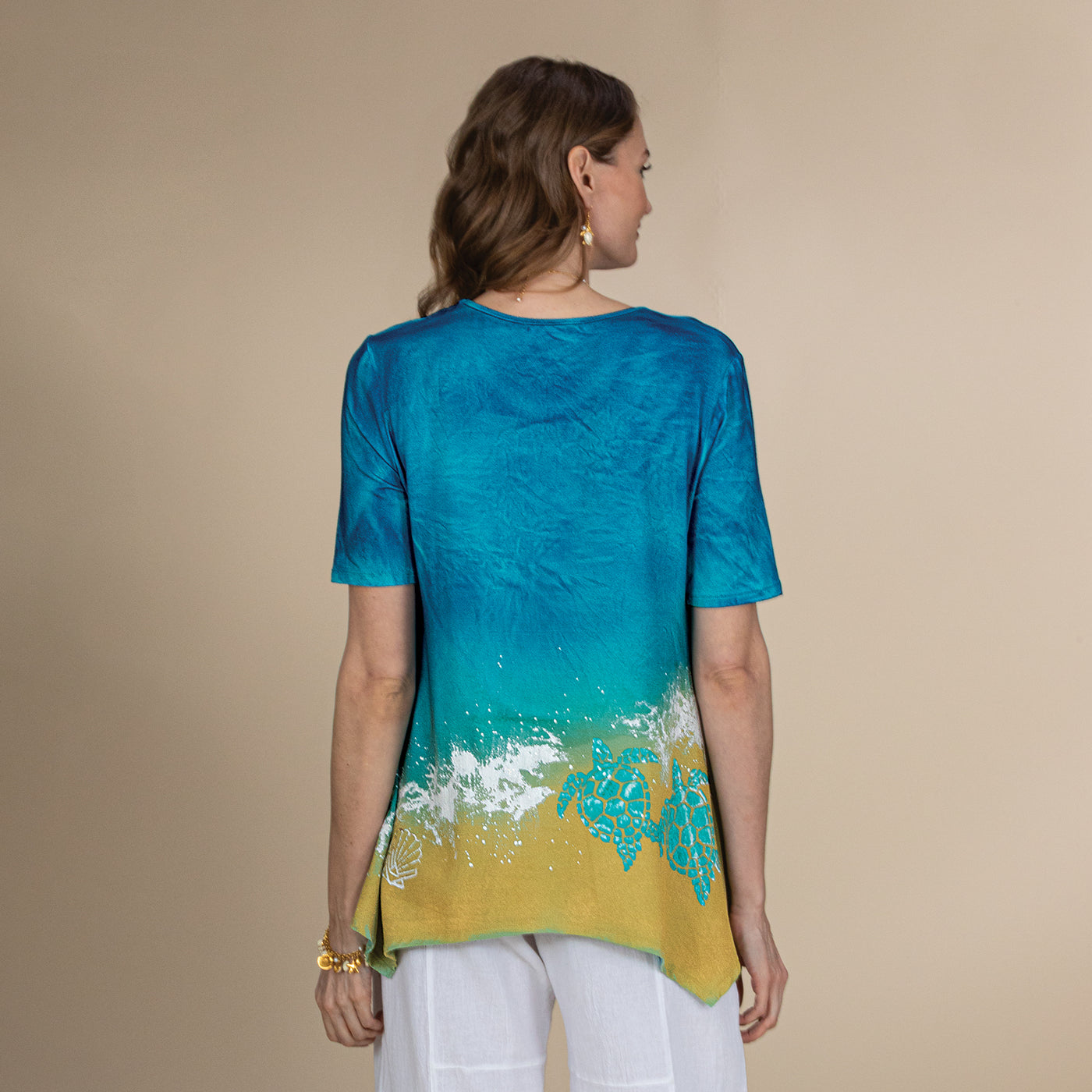 Hand-Painted Shoreline Sea Turtles Blouse