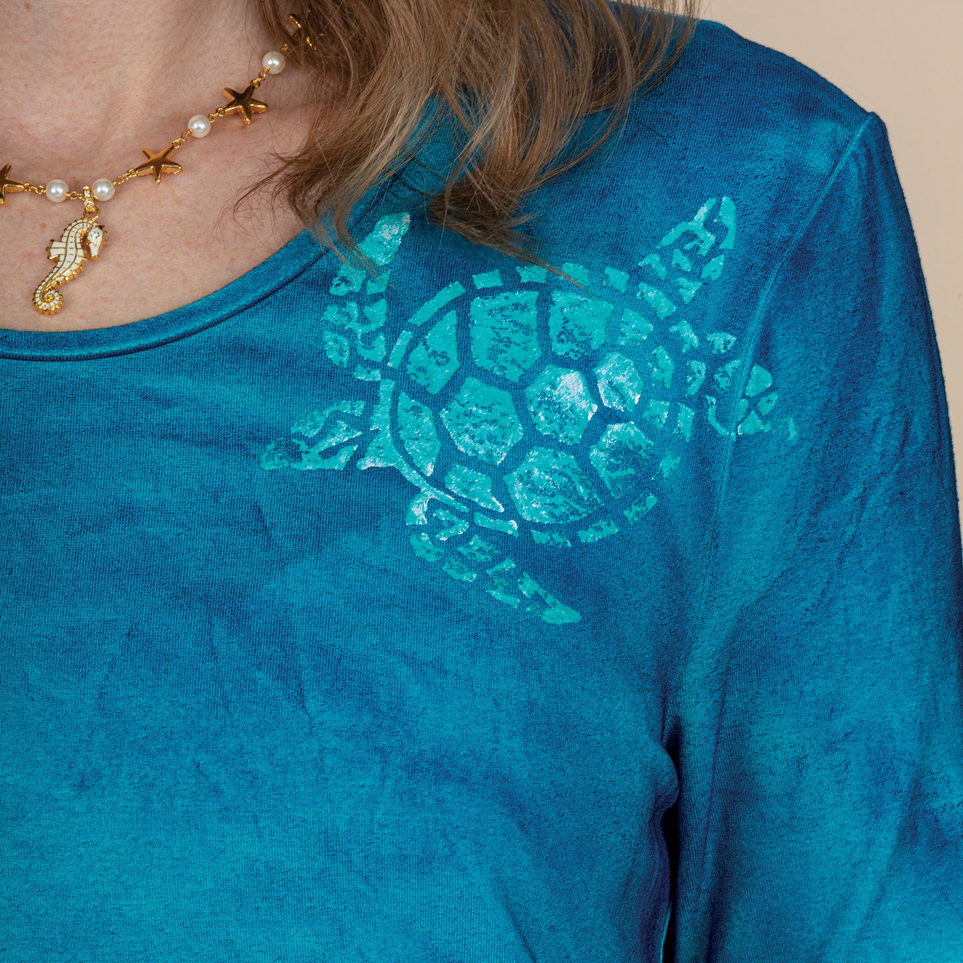 Hand-Painted Shoreline Sea Turtles Blouse