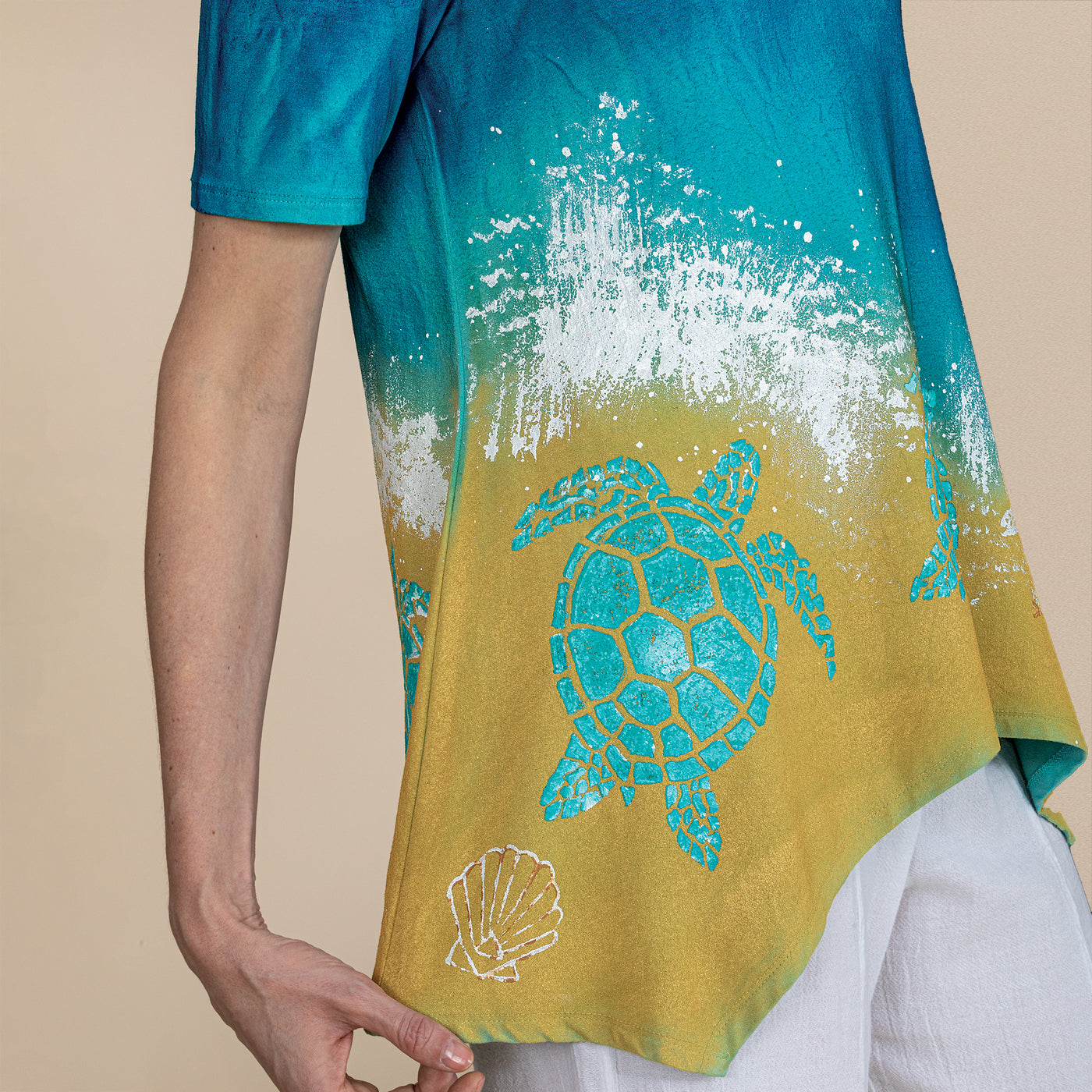 Hand-Painted Shoreline Sea Turtles Blouse