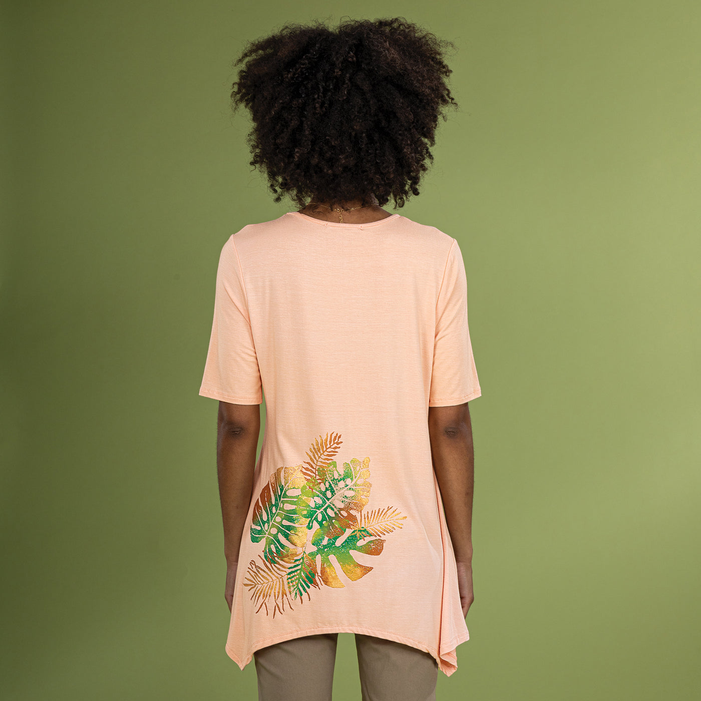 Hand-Painted Palms On Peach Blouse