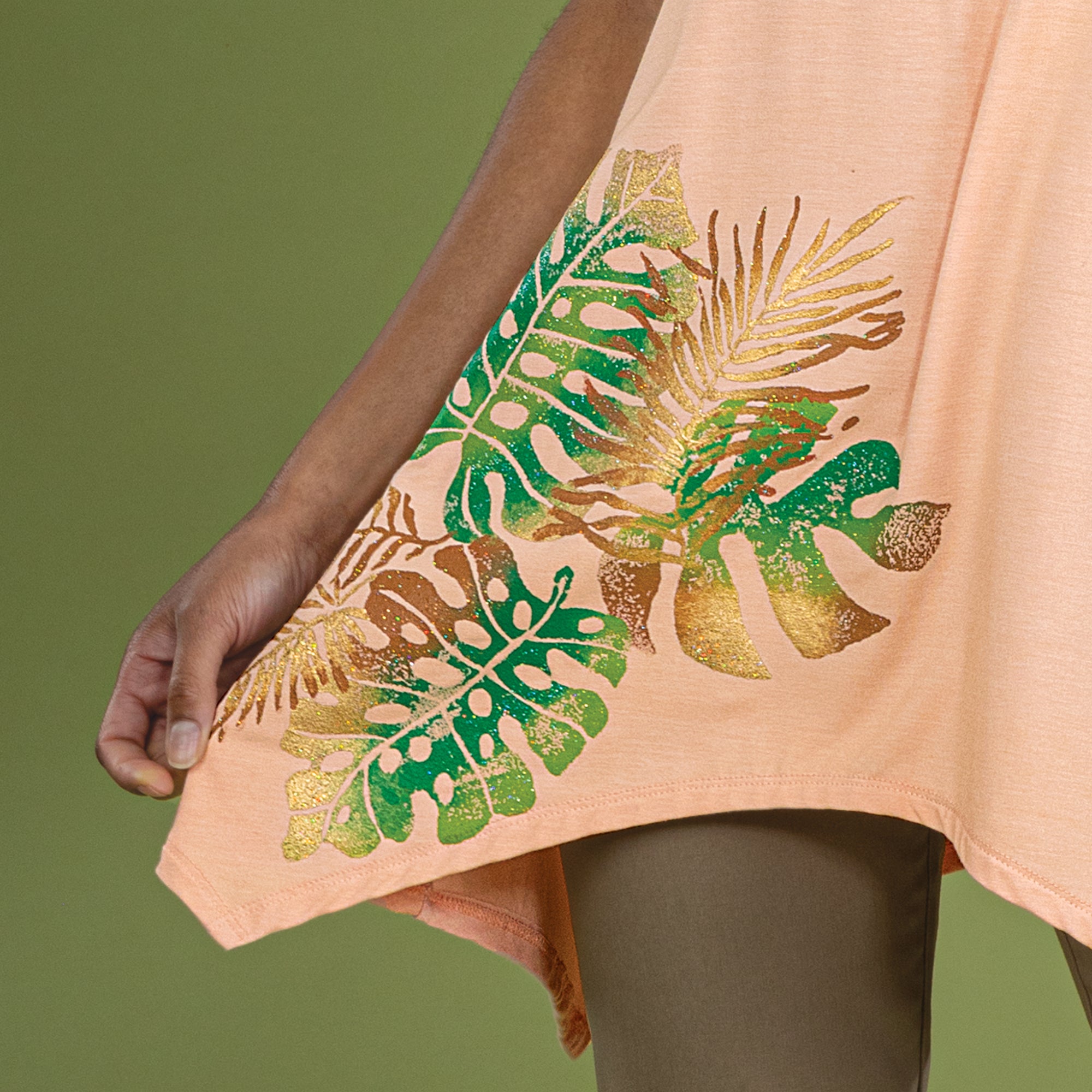 Hand-Painted Palms On Peach Blouse