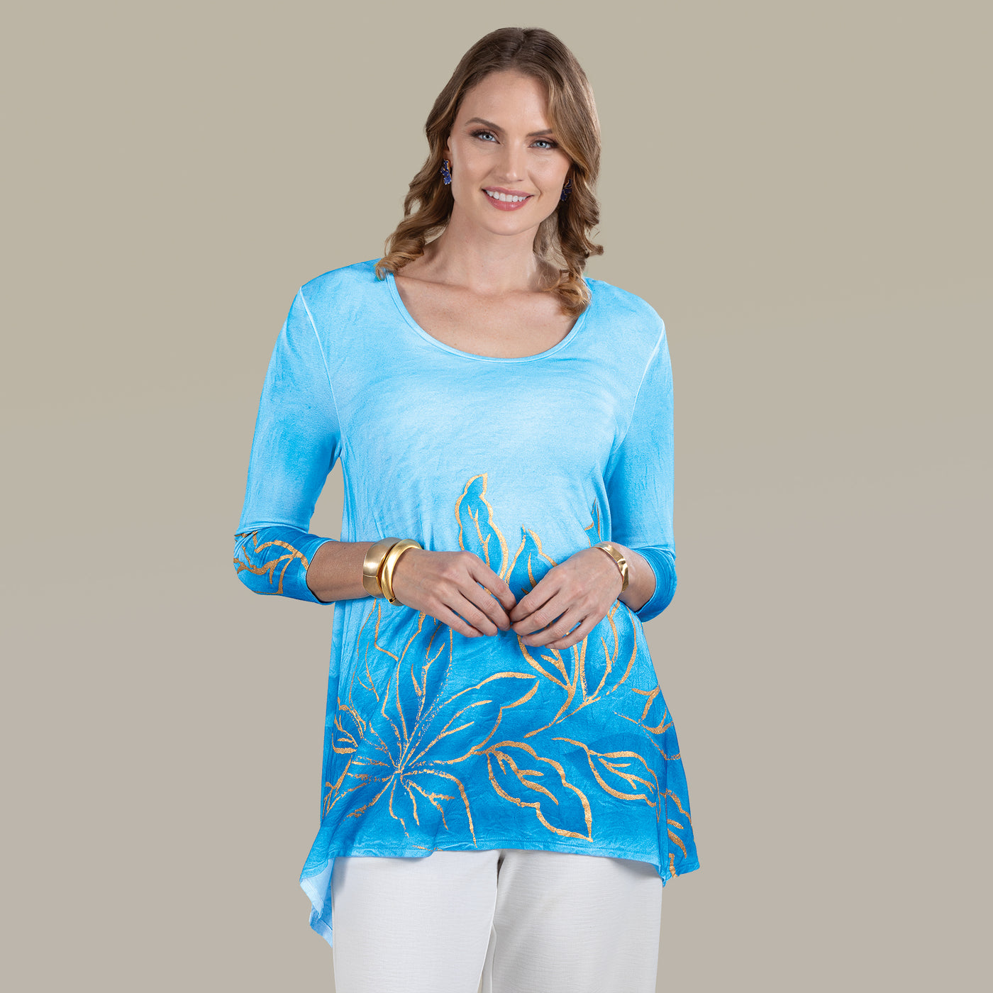 Hand-Painted Blue Winter Blooms Blouse