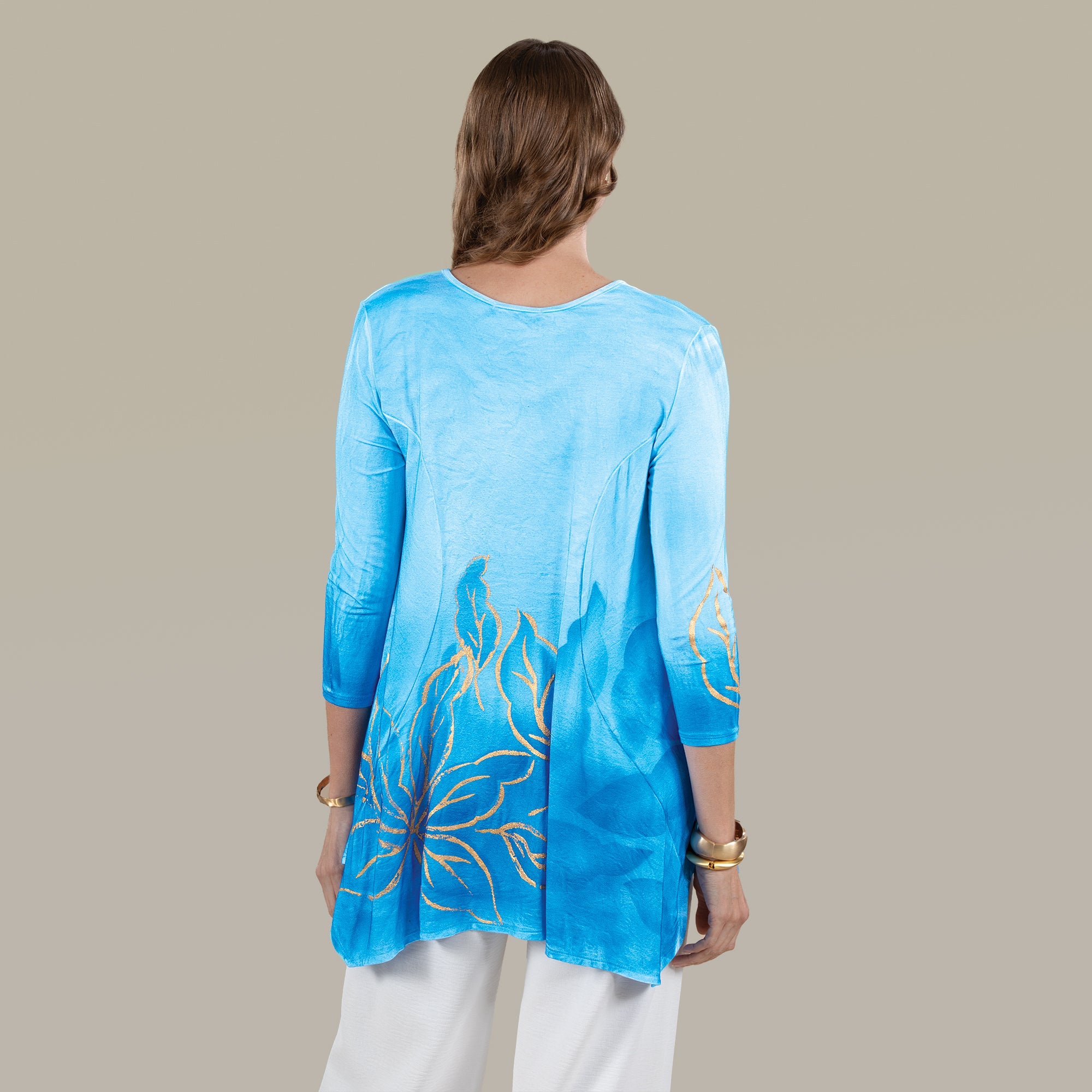 Hand-Painted Blue Winter Blooms Blouse