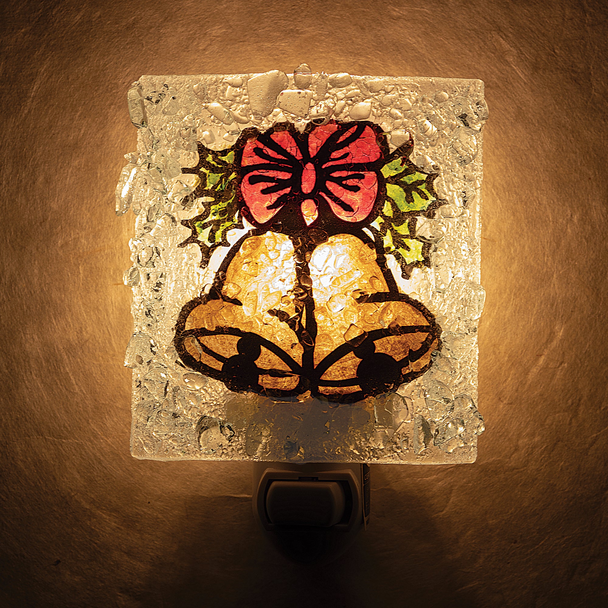 Recycled Glass Holly Bells Nightlight