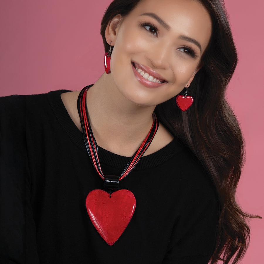 Crimson Heart Statement Necklace & Earrings Set