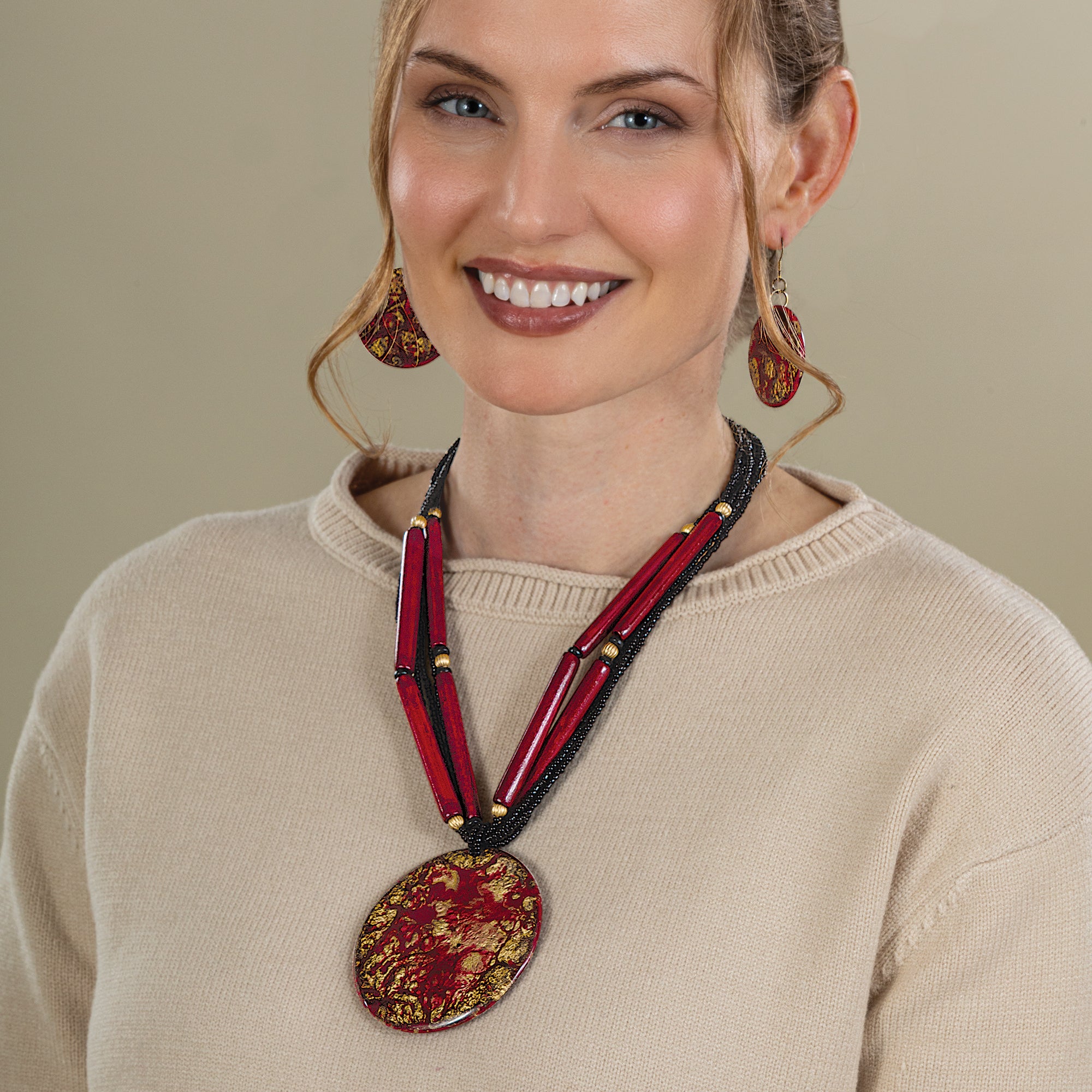 Burgundy Dusk Necklace & Earrings Set