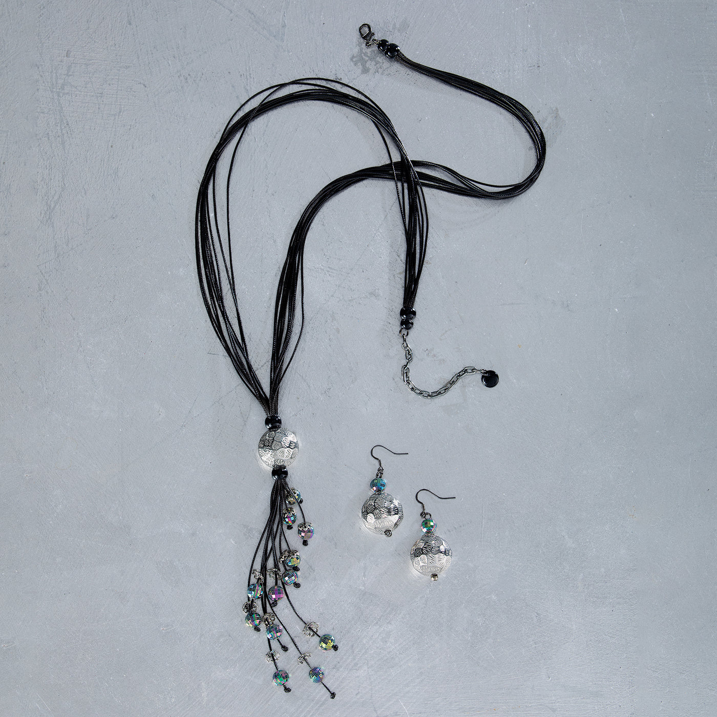 Mixed Beads Tassel Necklace & Earrings Set