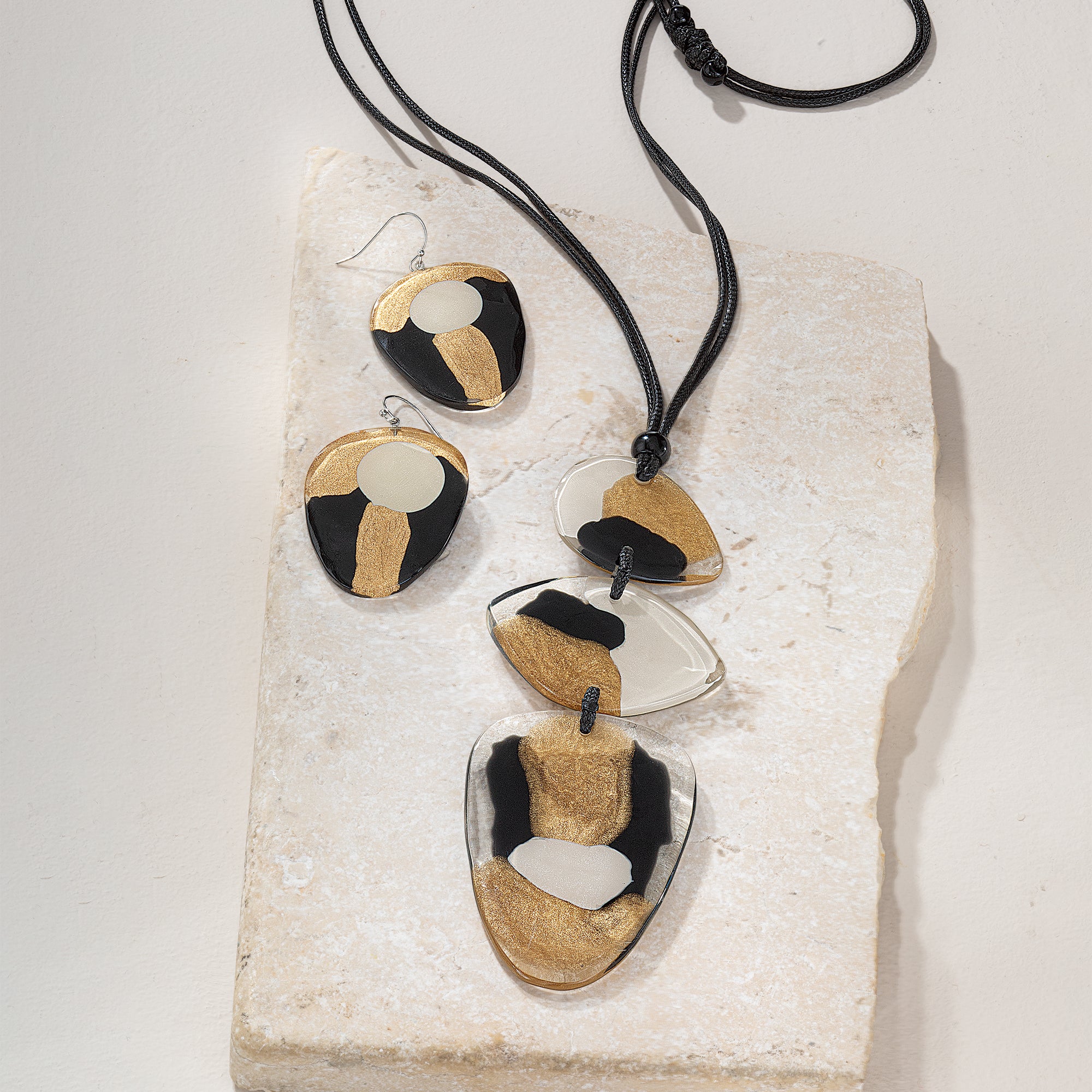 Hand-Painted Safari Abstract Necklace & Earrings Set