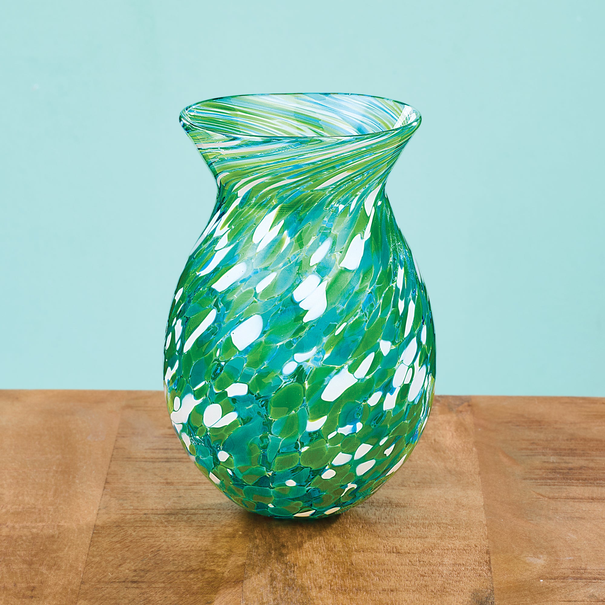 Hand-Blown Glass Green Speckled Mini Vase