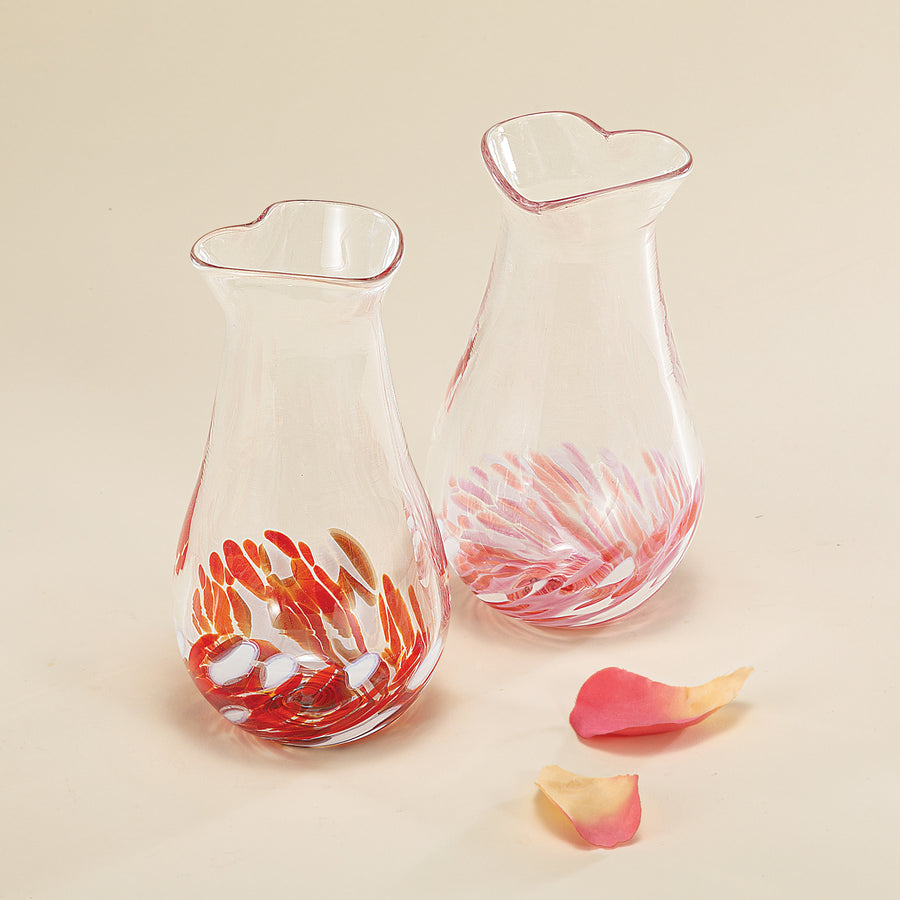 Hand-Blown Glass Red Heart-Shaped Bud Vase