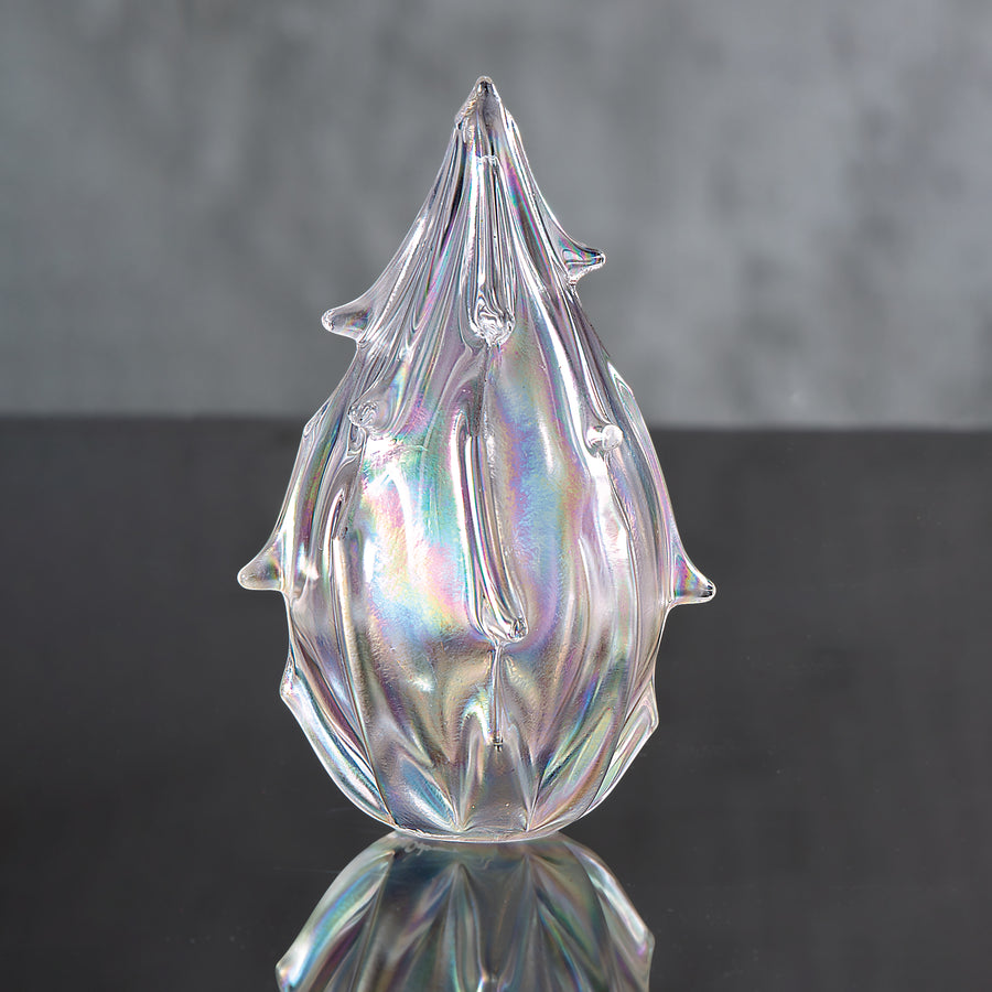 Hand-Blown Glass Small Frosted Iridescent Tree