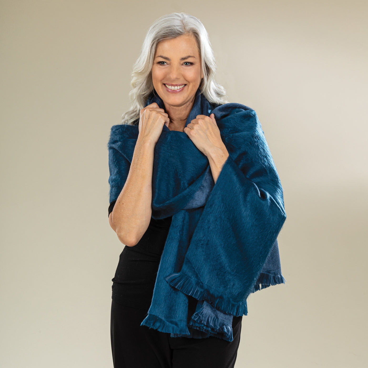 Blue Alpaca Ruana Shawl