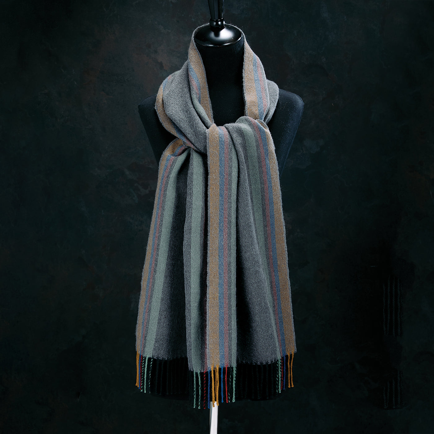 Dark Khaki Striped Alpaca Scarf