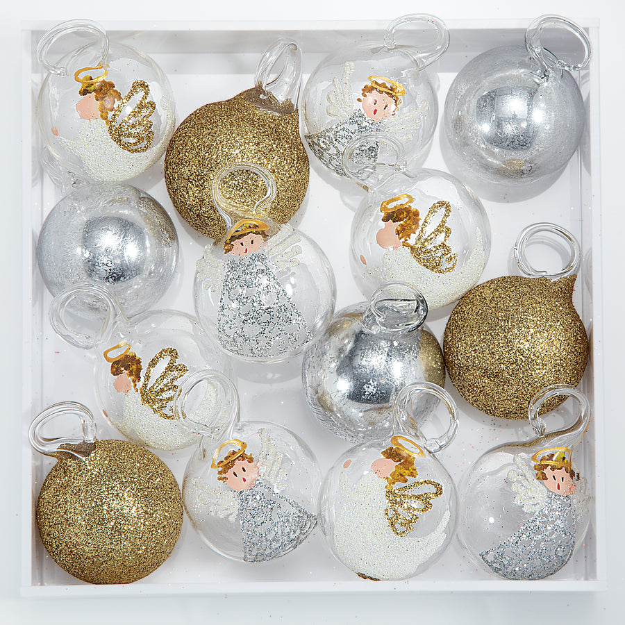 Hand-Blown Venetian Glass Angeli Ornaments Set Of 14 (Preorder)