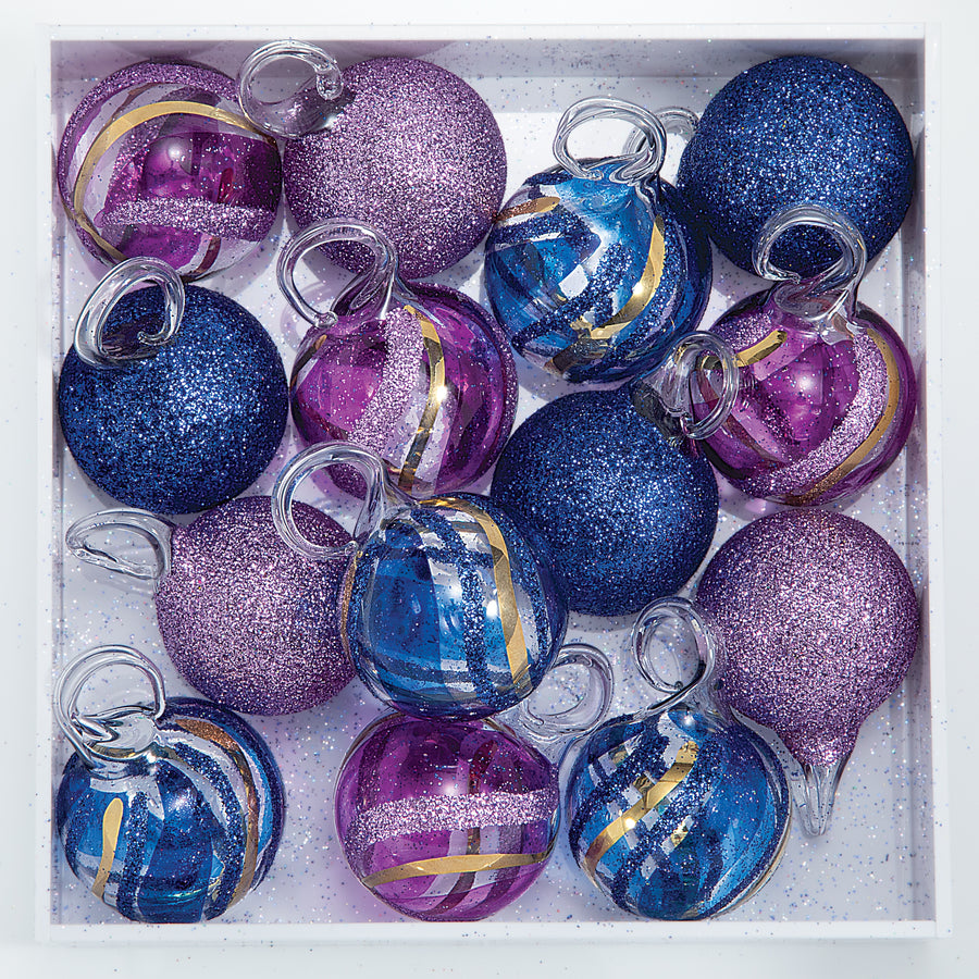 Hand-Blown Venetian Glass Pietra Preziosa Ornaments Set Of 14