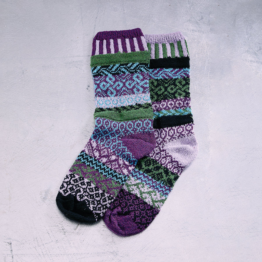 Hand-Knit Plum Crazy Mismatched Socks