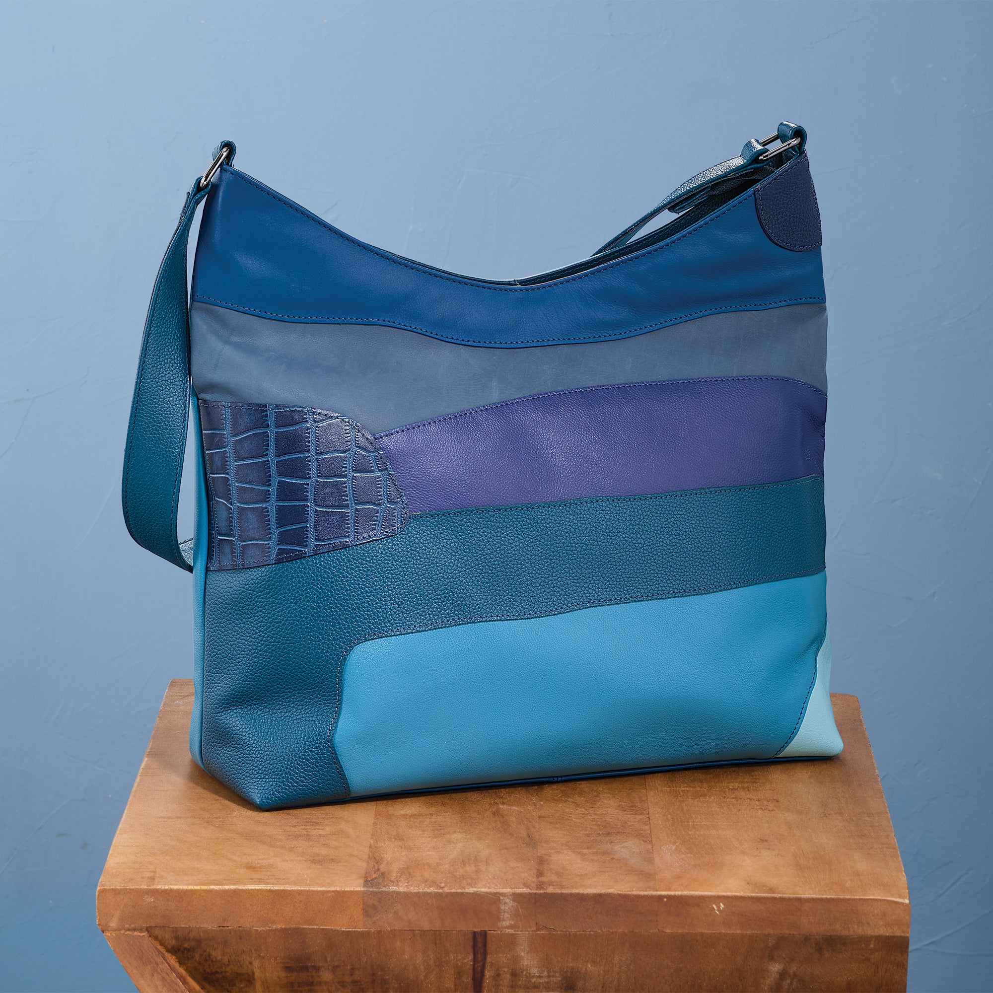 Blue Tourmaline Mixed Leather Hobo Bag (Preorder)