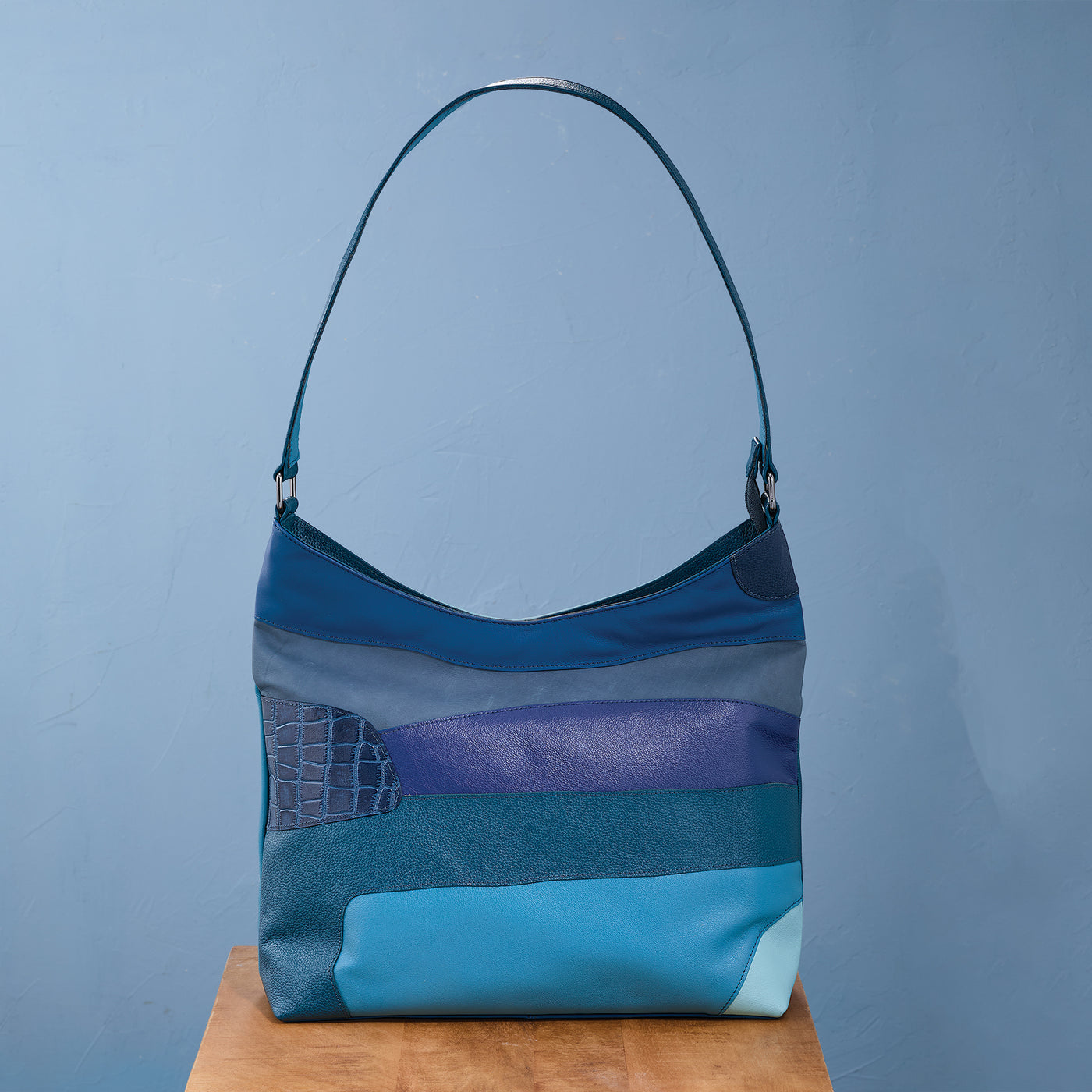 Blue Tourmaline Mixed Leather Hobo Bag (Preorder)