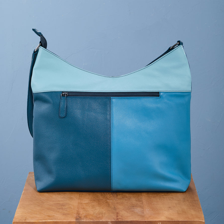 Blue Tourmaline Mixed Leather Hobo Bag