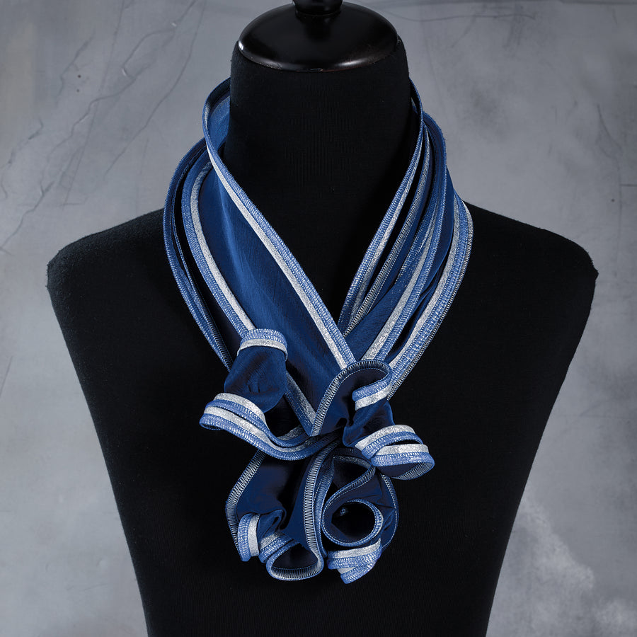 Sparkling Blue & Silver Short Sculptural Scarf