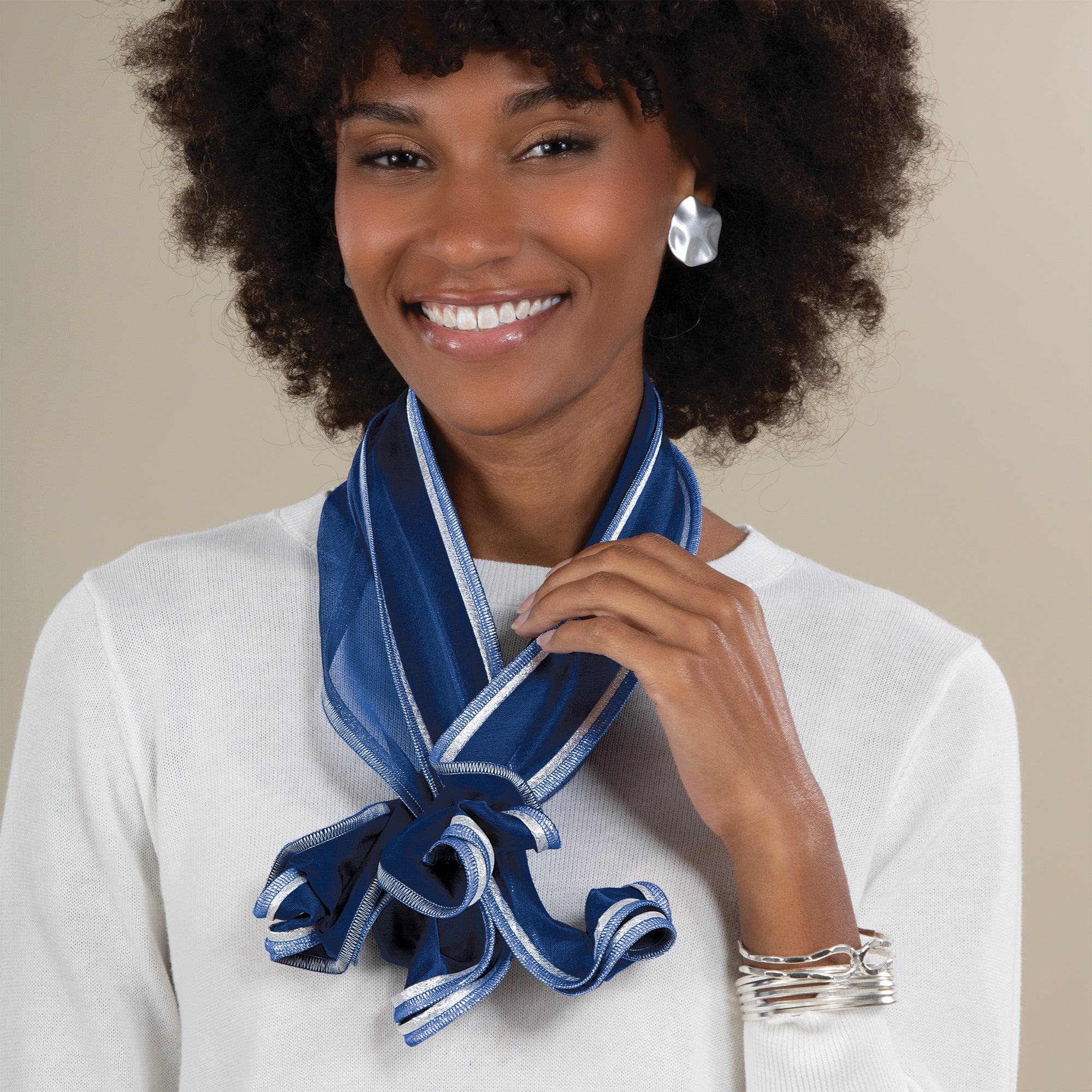 Sparkling Blue & Silver Short Sculptural Scarf