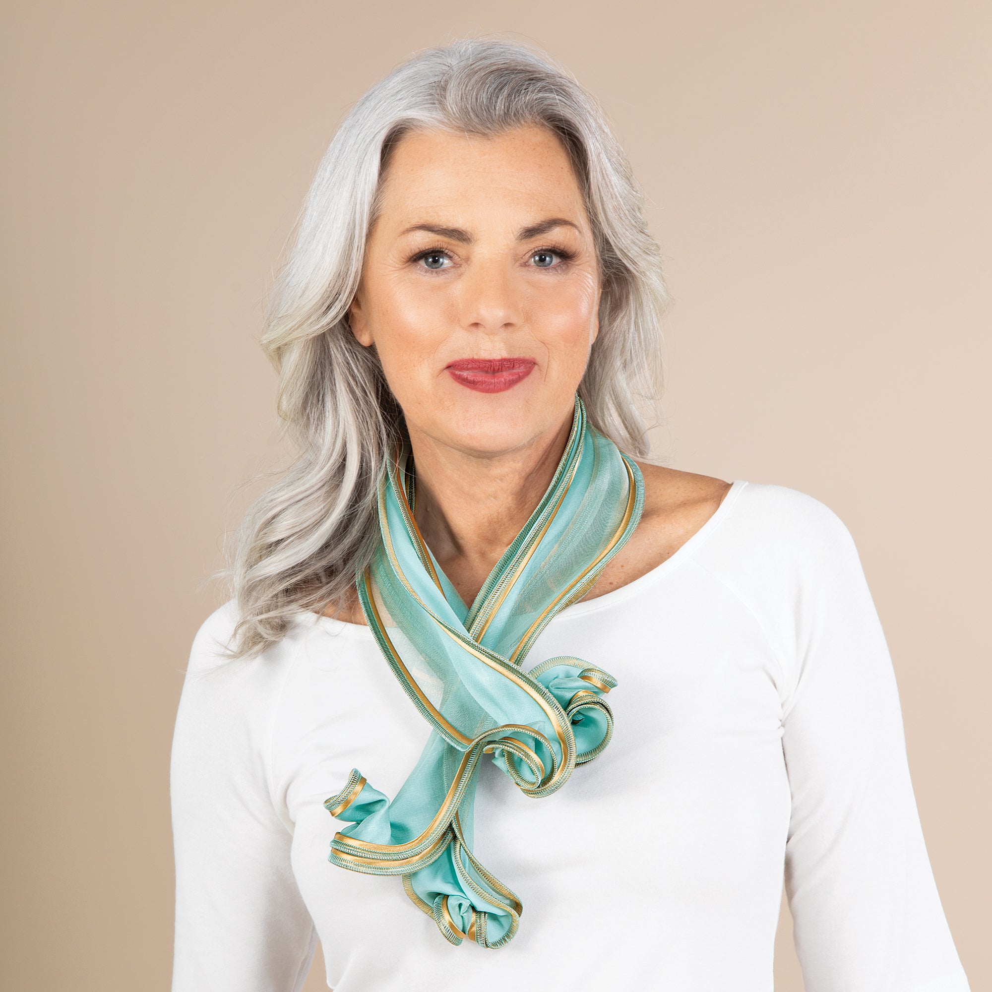 Aqua & Gold Short Sculptural Scarf