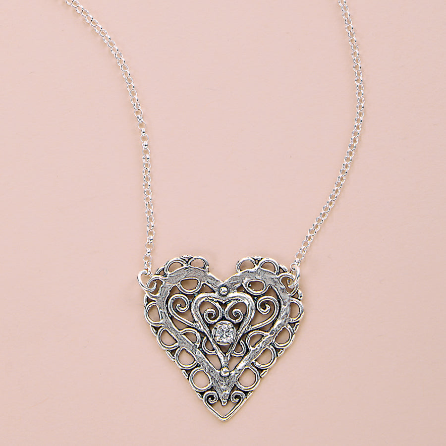 Be Still My Heart Filigree Heart Necklace