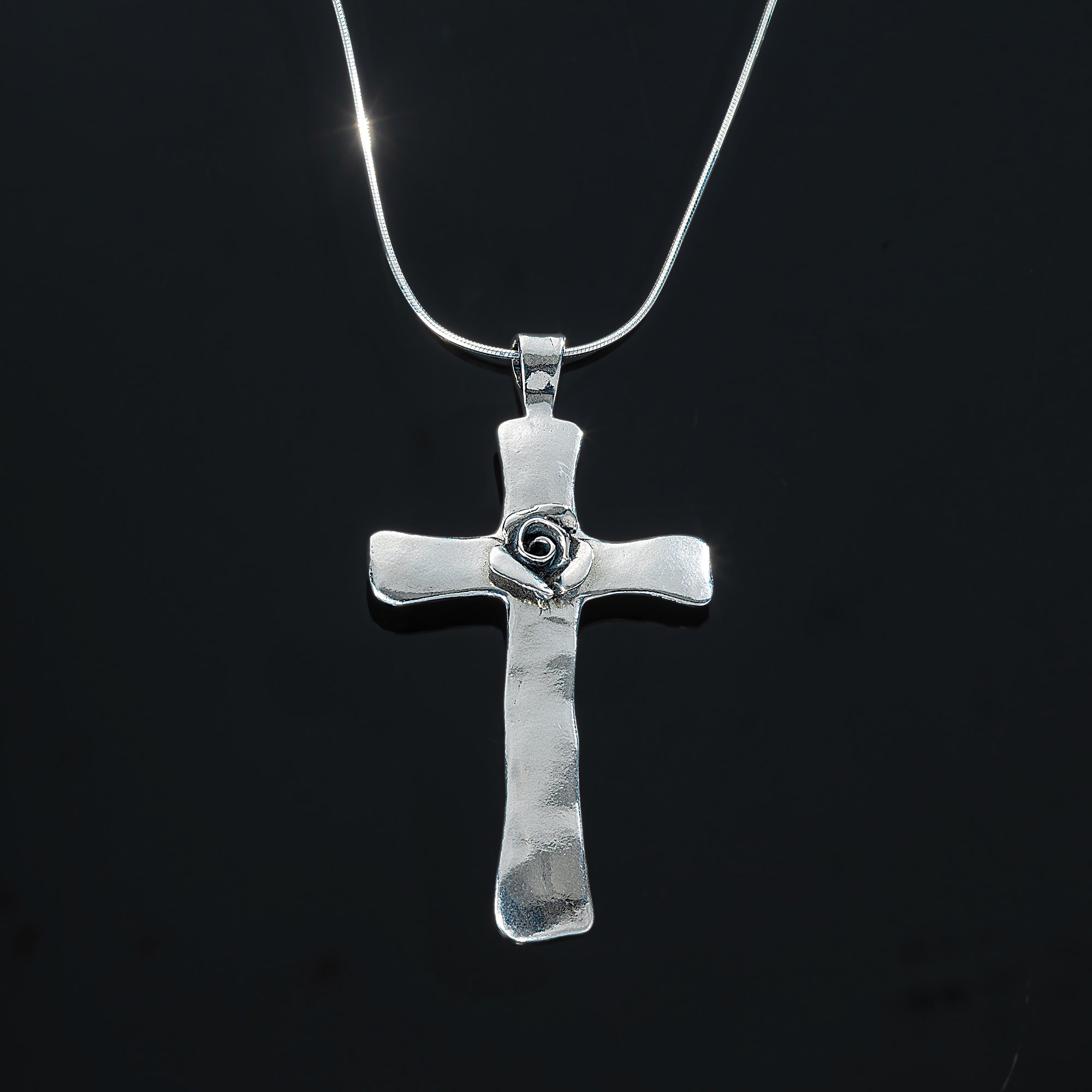 Sterling Silver Rose Cross Pendant Necklace