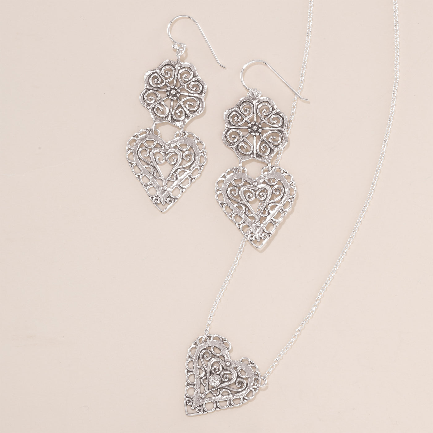 Be Still My Heart Filigree Necklace & Earrings Set