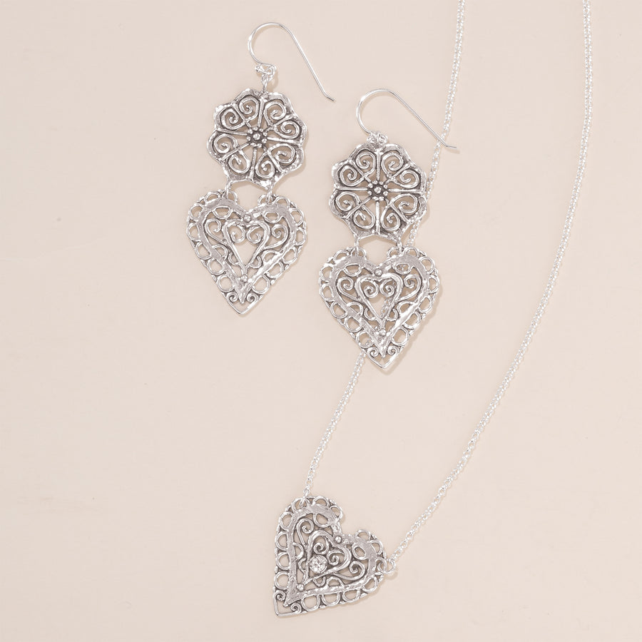 Be Still My Heart Filigree Necklace & Earrings Set