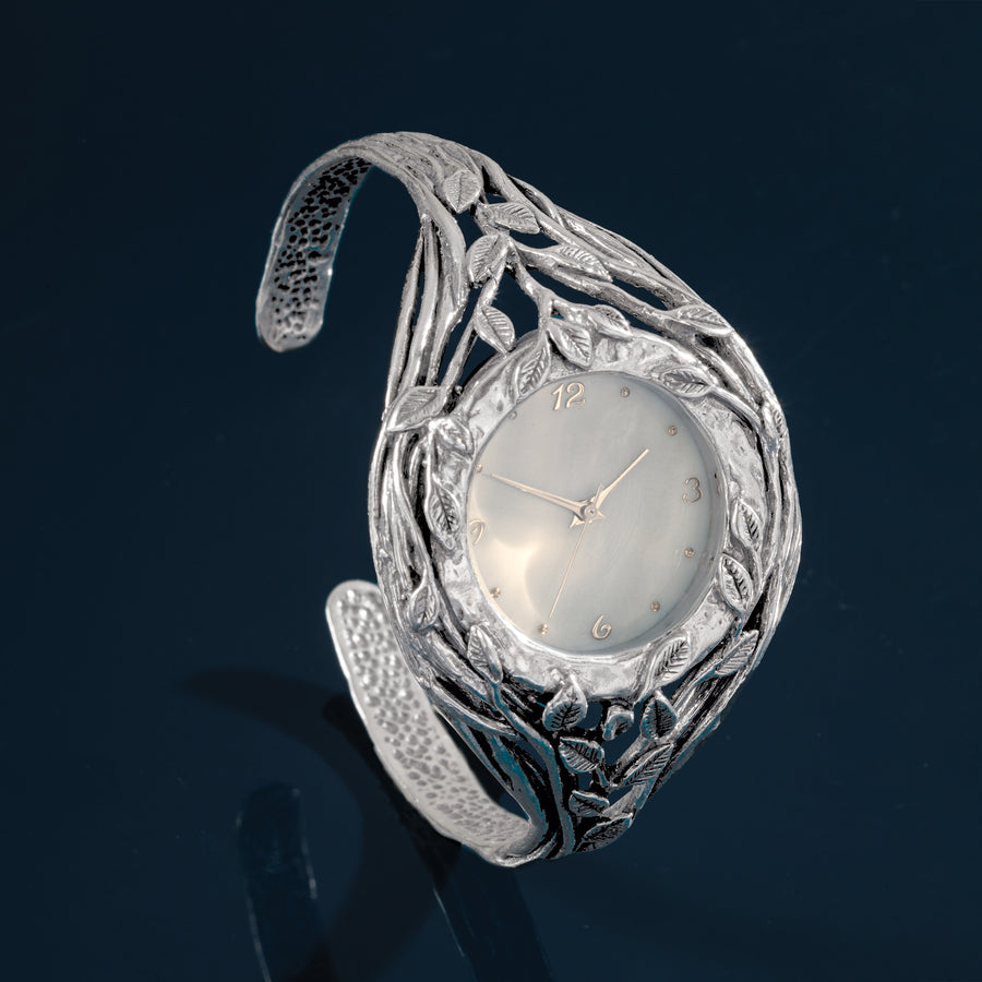 Sterling Silver Leaves Cuff Watch