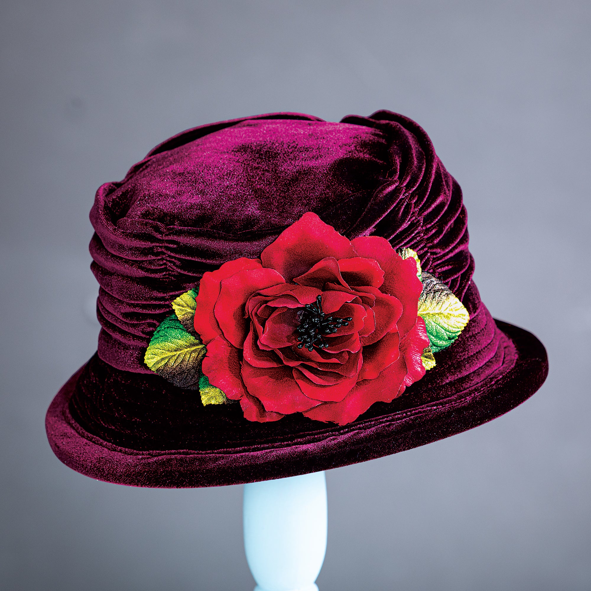 Daphne Burgundy Rose Velvet Cloche