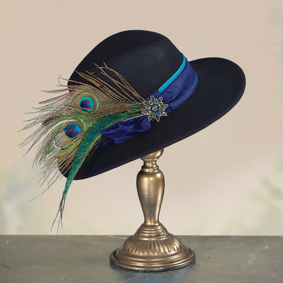 Caitlin Black Wool Peacock Fedora