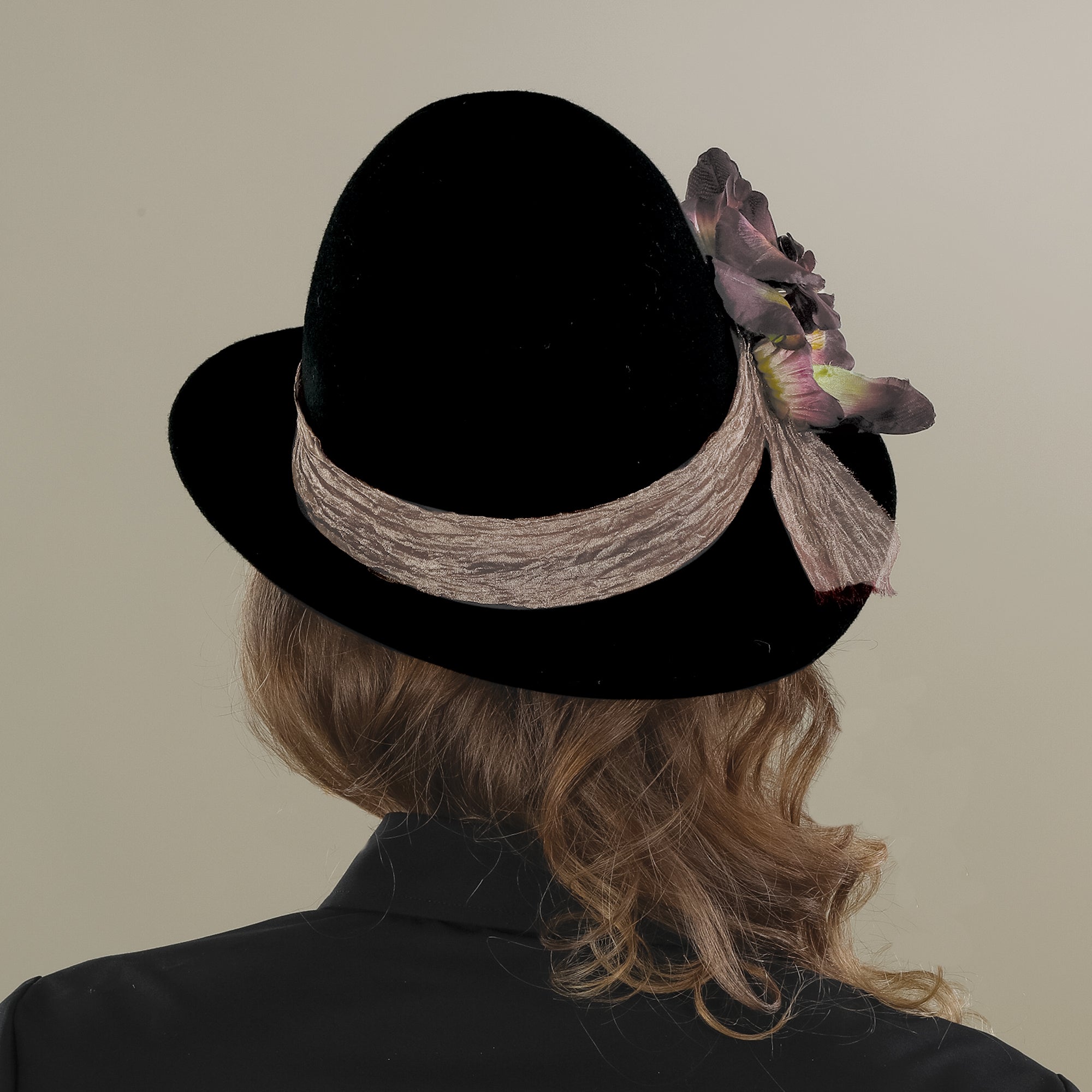 Isadora Black Wool Floral Fedora