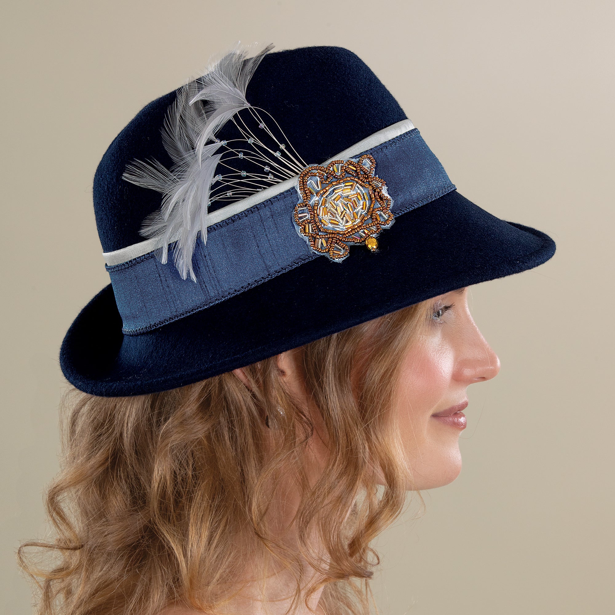 Stacey Navy Slanted Brim Fedora