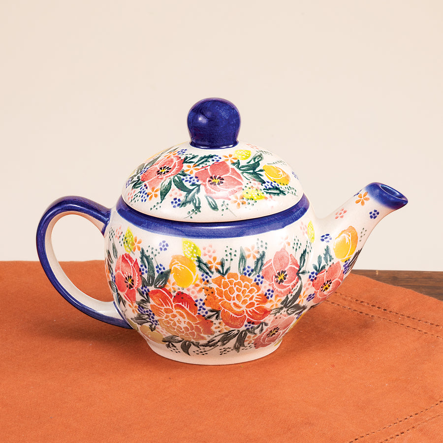 Polish Pottery Beauty In Bloom Tea Pot With Strainer