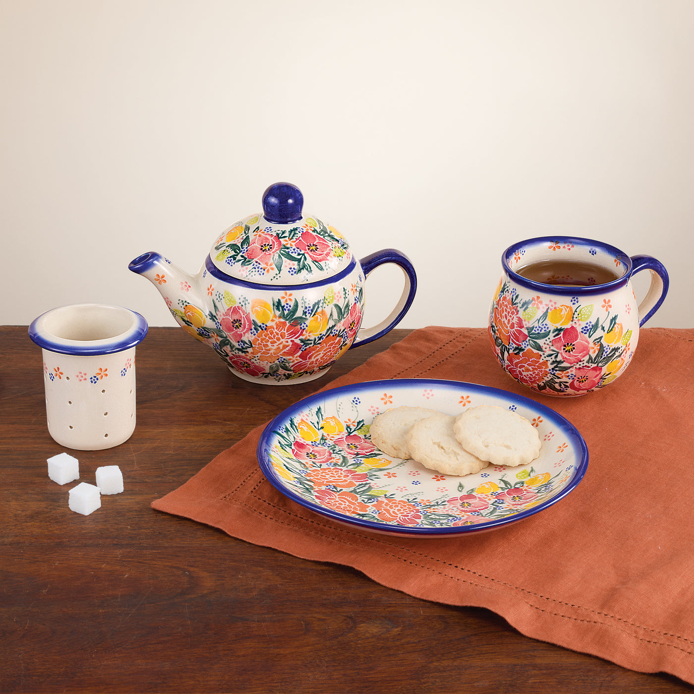 Polish Pottery Beauty In Bloom Mug & Plate Set