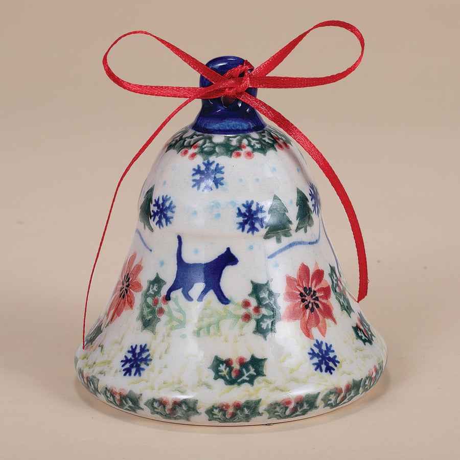 Polish Pottery Festive Felines Bell Ornament (Preorder)