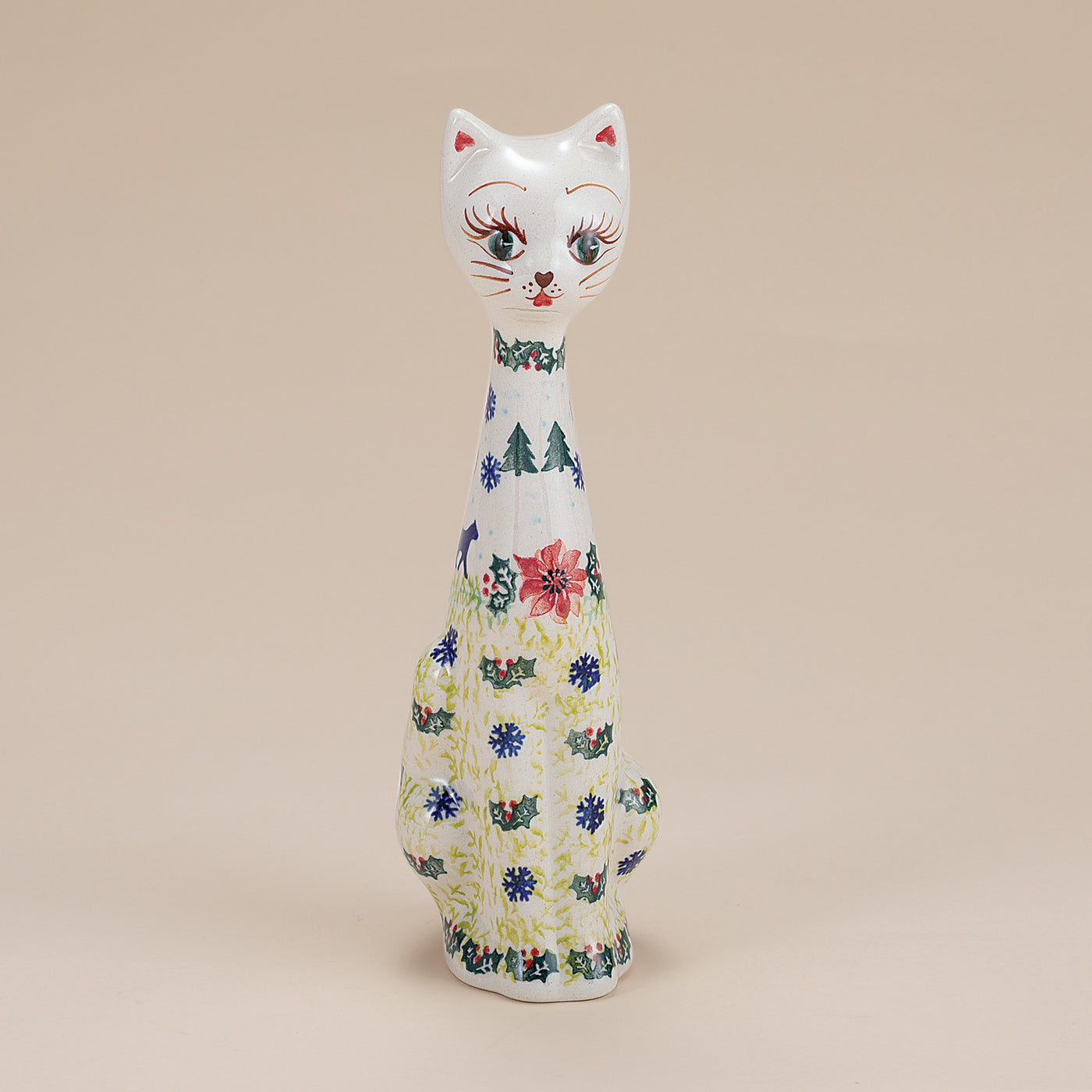 Polish Pottery Festive Felines Cat Figurine